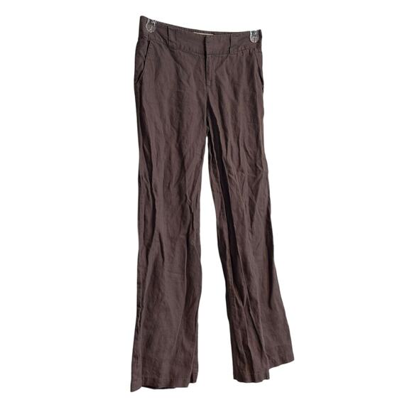 London Jean Marisa Fit 100% Linen Chino Pants Womens Sz 4 Mocha Brown Wide Leg - Picture 3 of 14